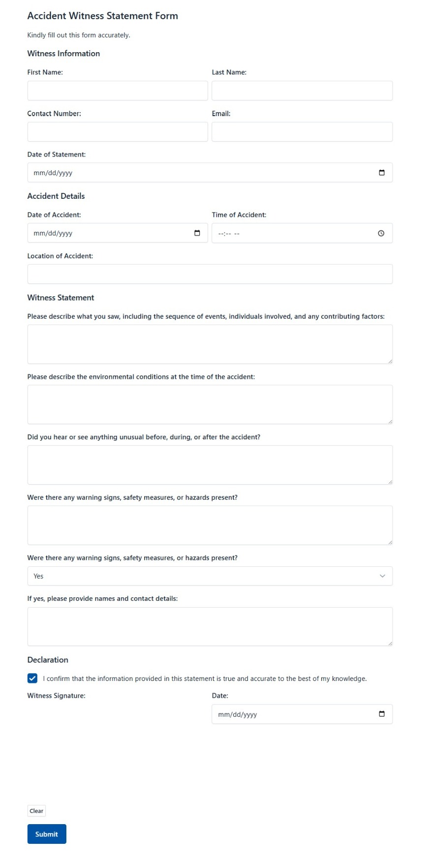Accident Witness Statement Form