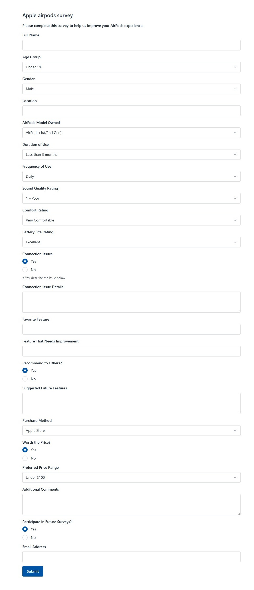 Apple Airpods Survey Form
