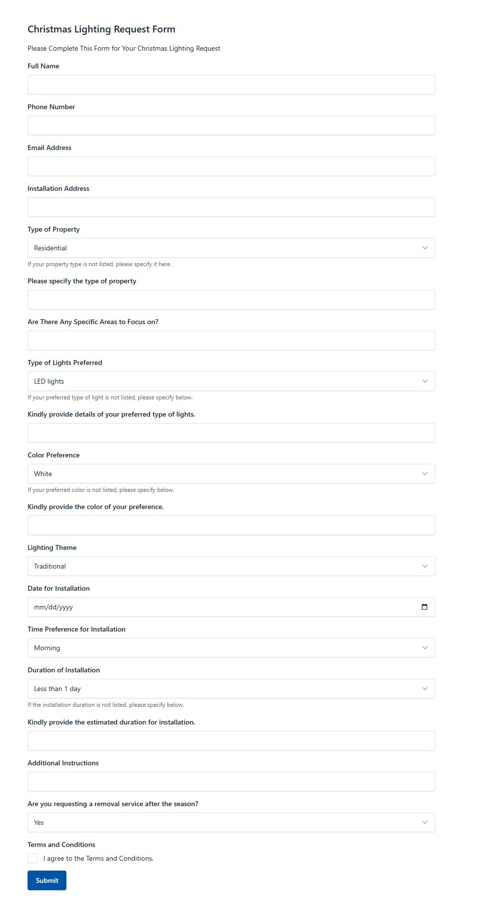 Christmas Lighting Request Form