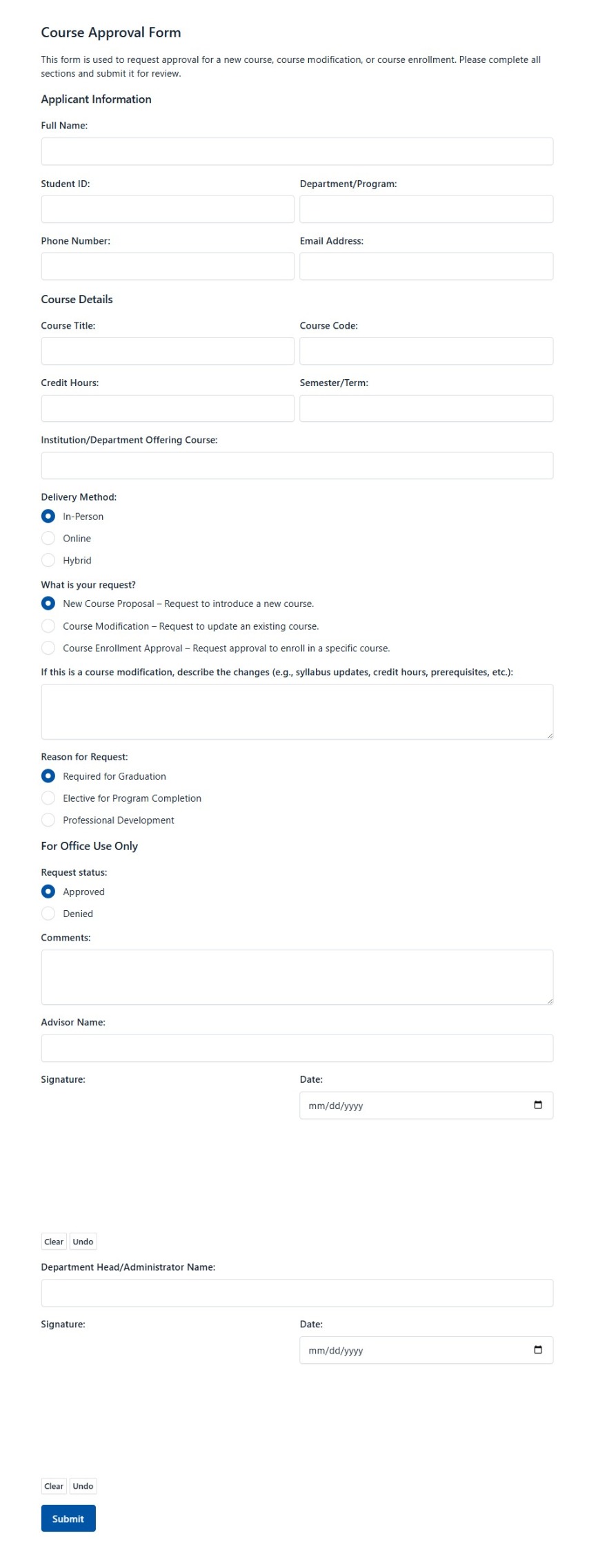 Course Approval Form