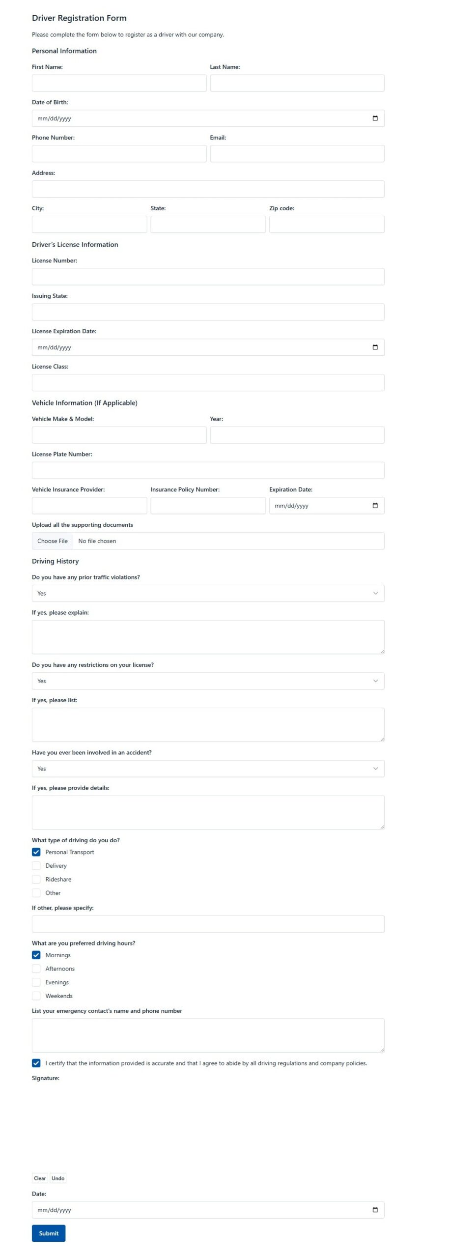 Driver Registration Form