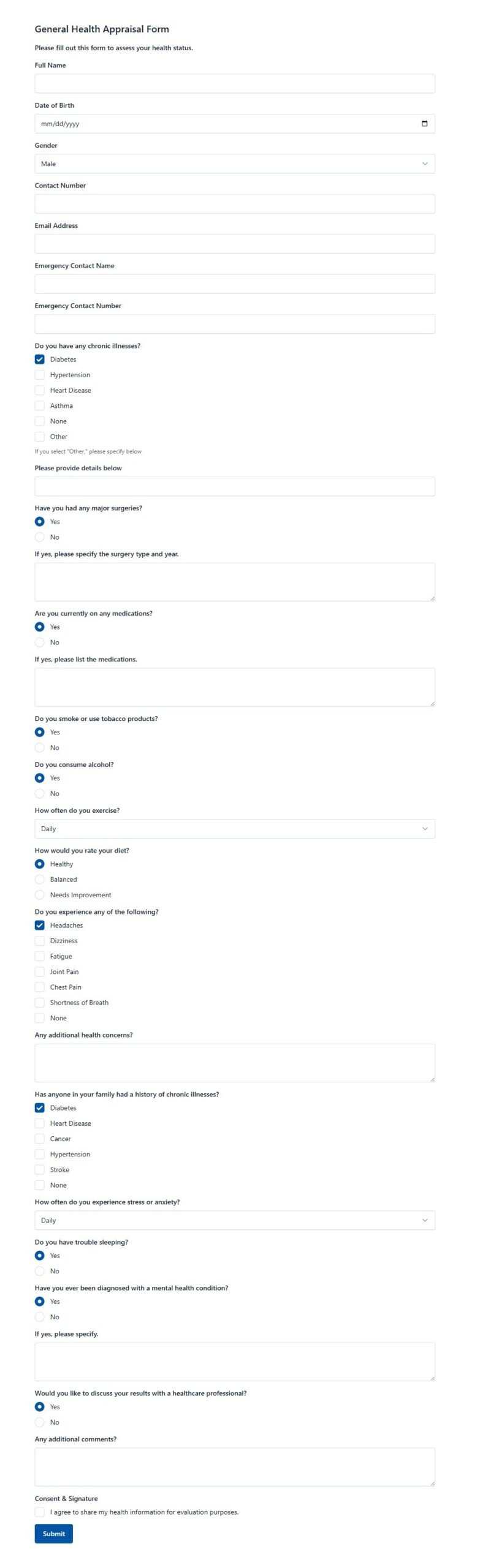 General Health Appraisal Form