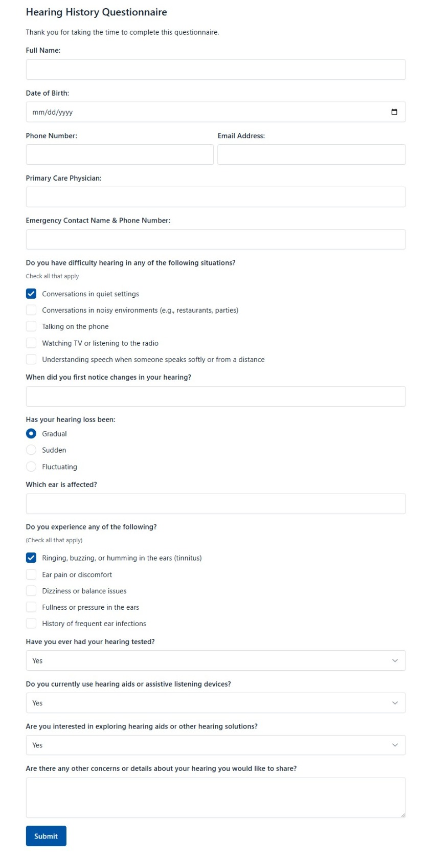 Hearing History Questionnaire