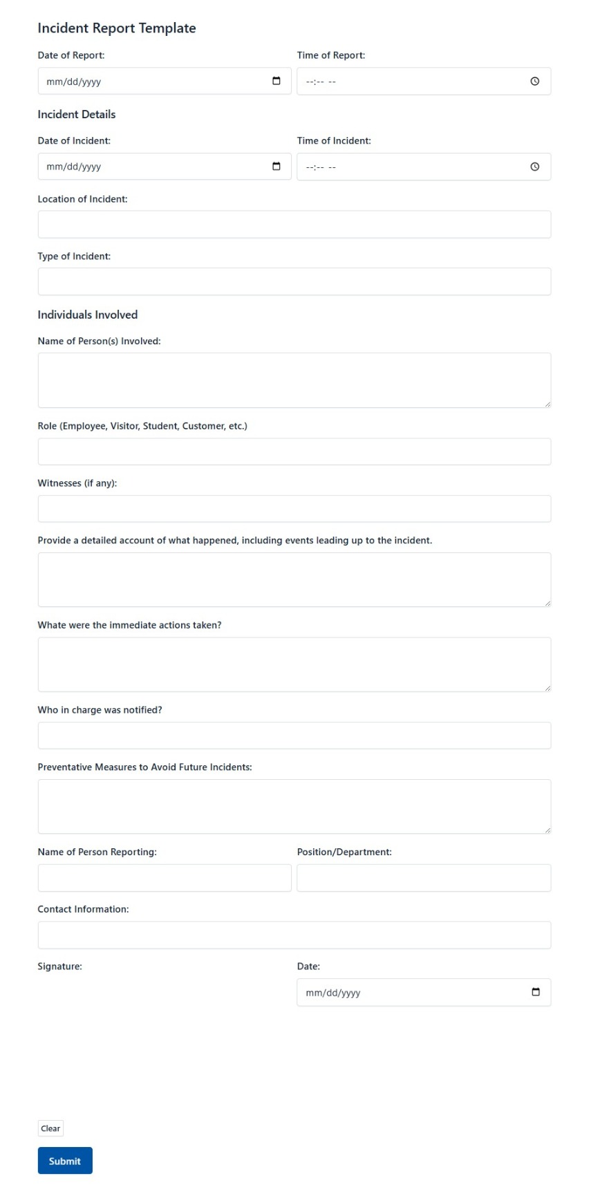 Incident Report Template