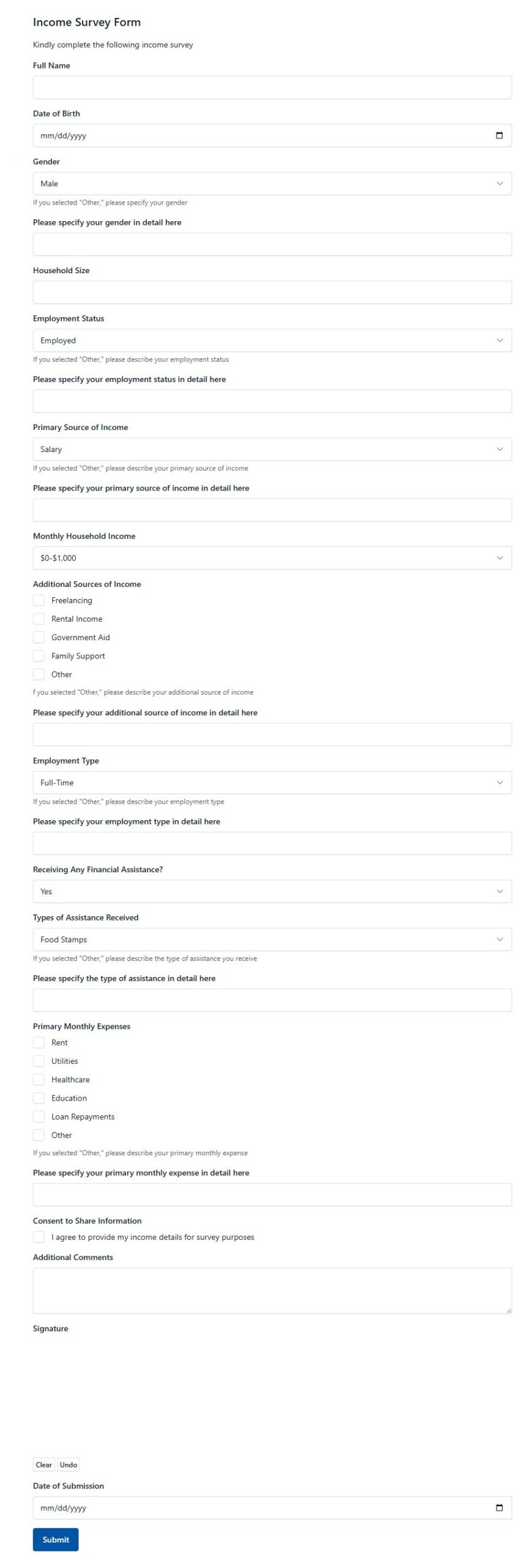 Income Survey Form