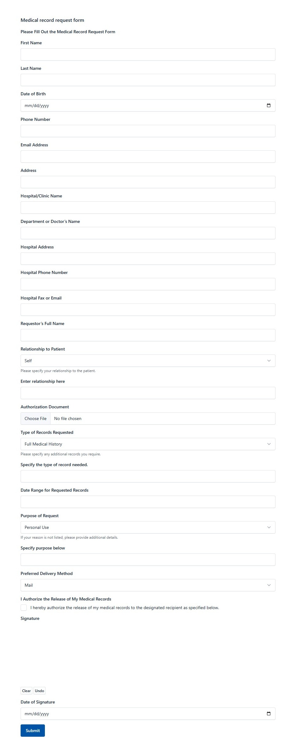 Medical Record Request Form