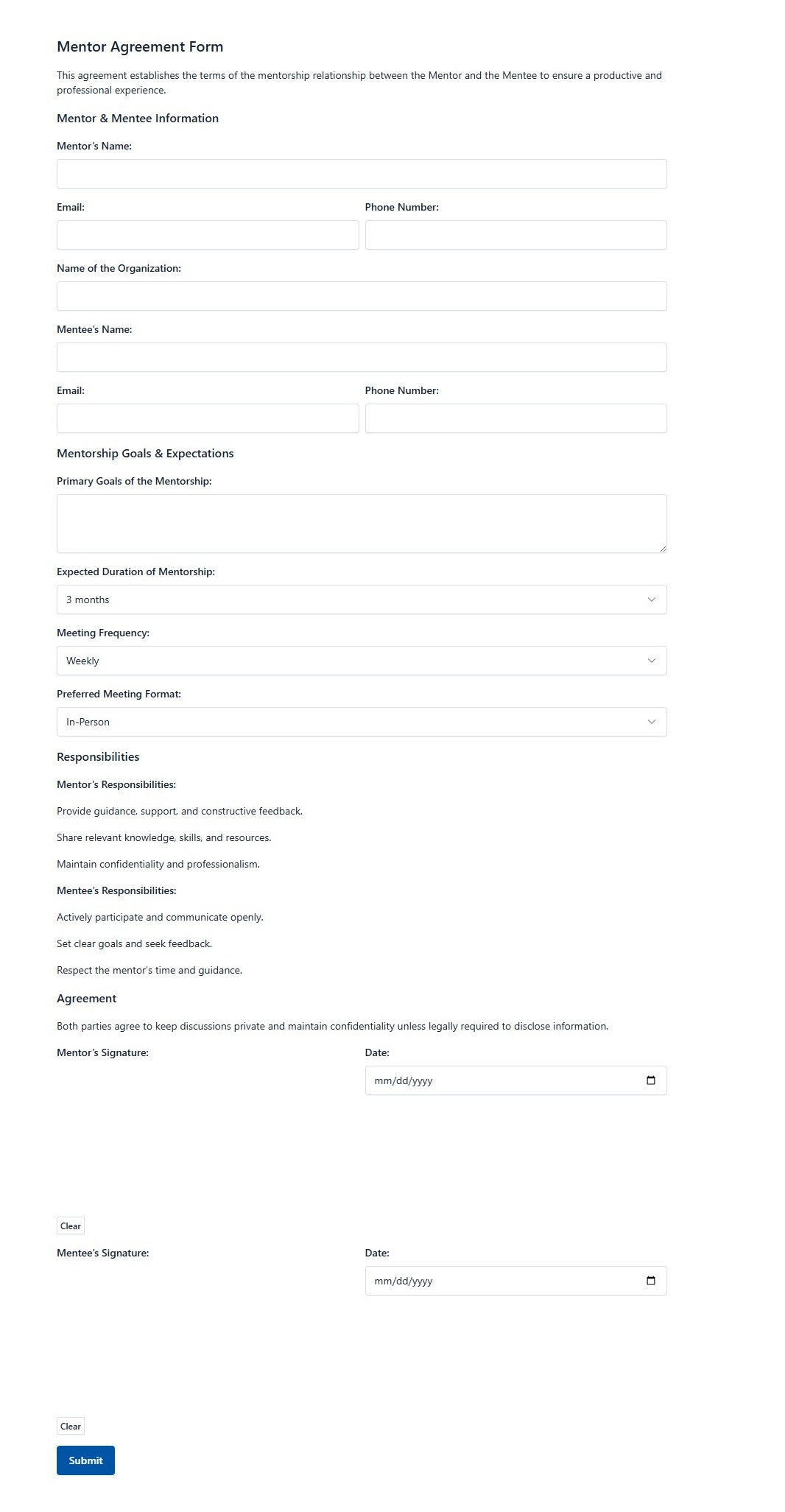 Mentor Agreement Form