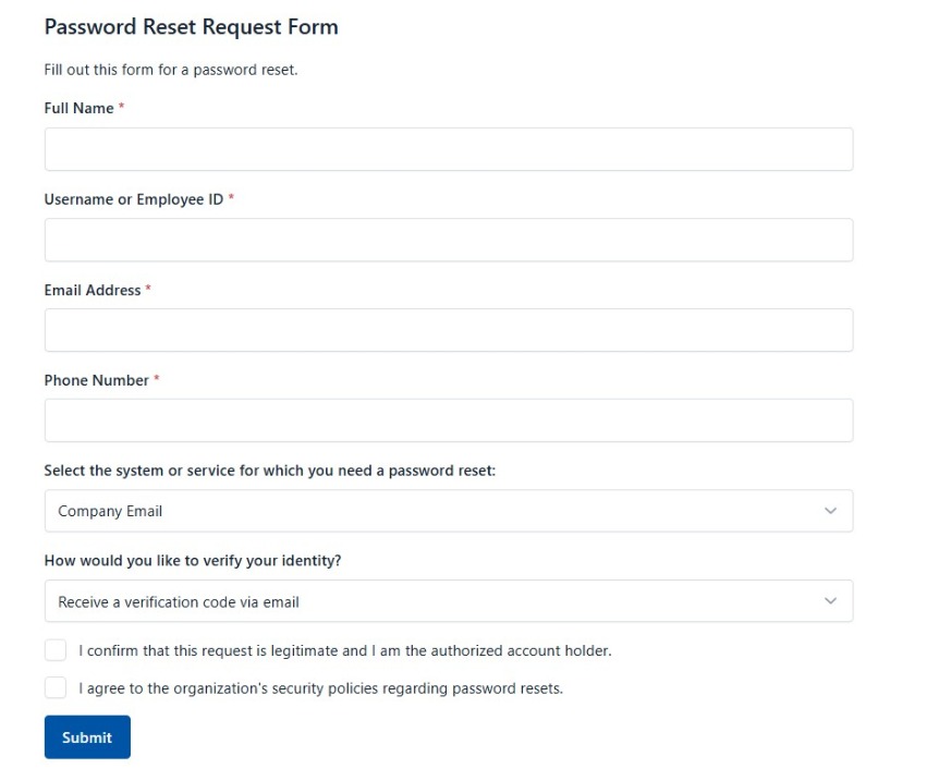 Password Reset Request Form