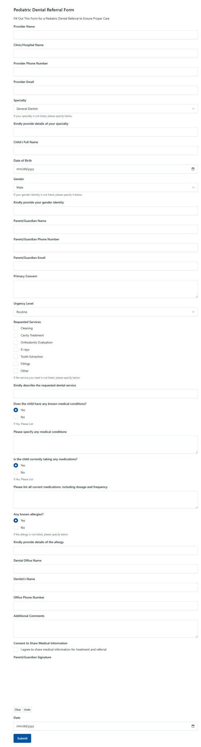 Pediatric Dental Referral Form
