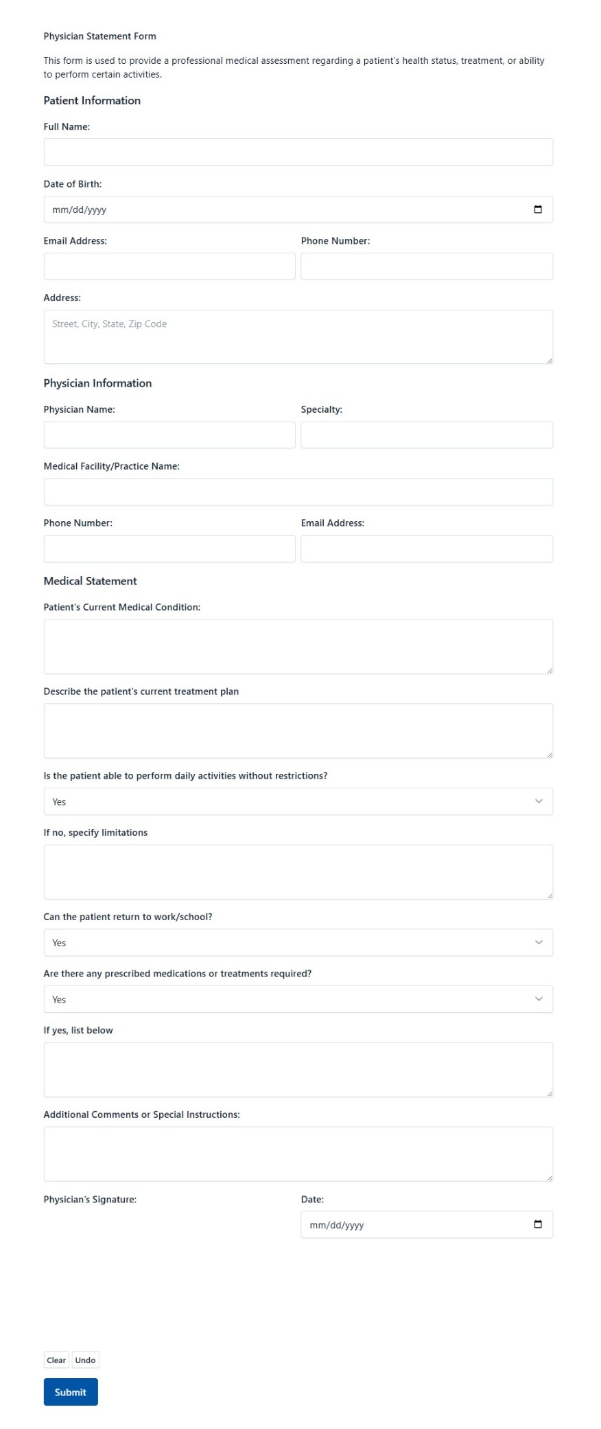 Physician Statement Form