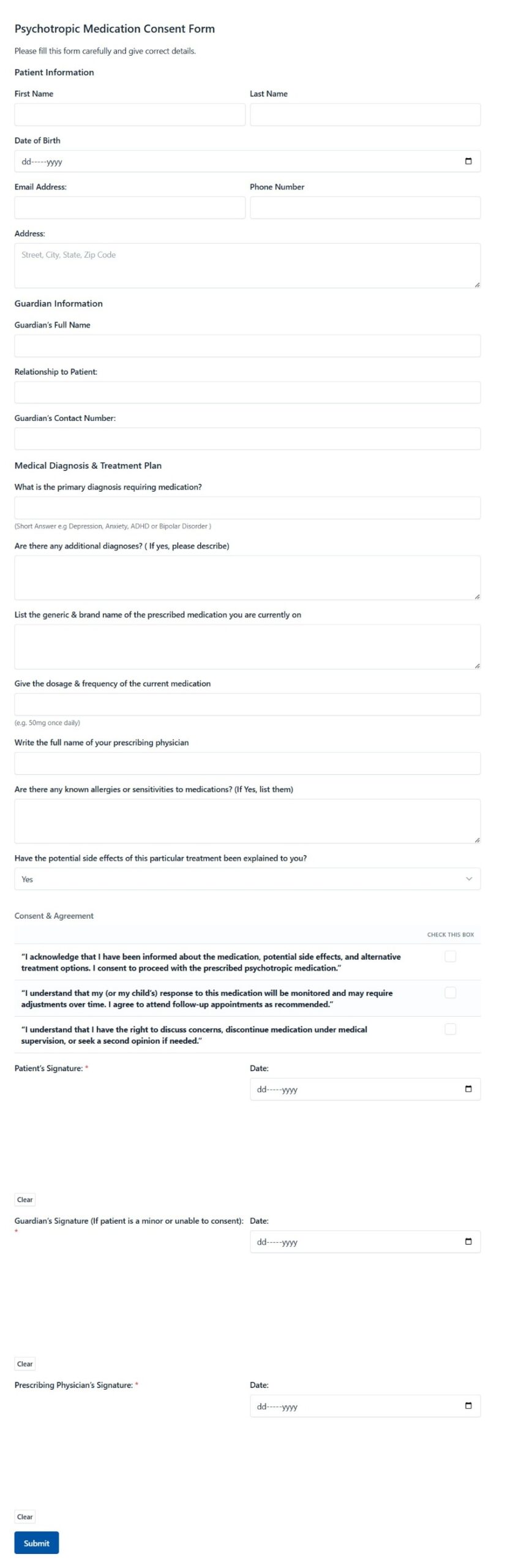 Psychotropic Medication Consent Form