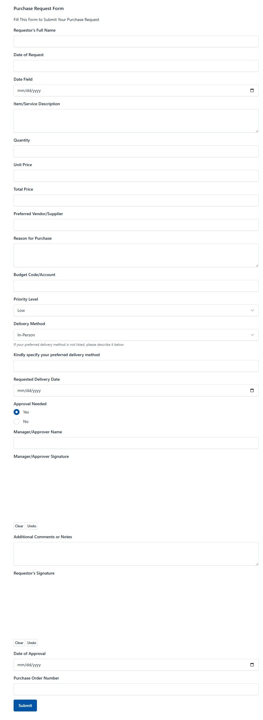 Purchase Request Form