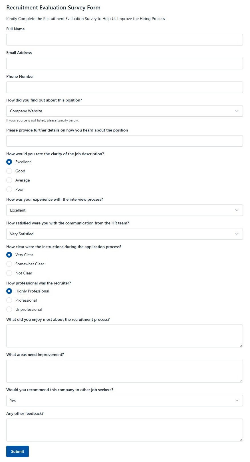 Recruitment Evaluation Survey Form