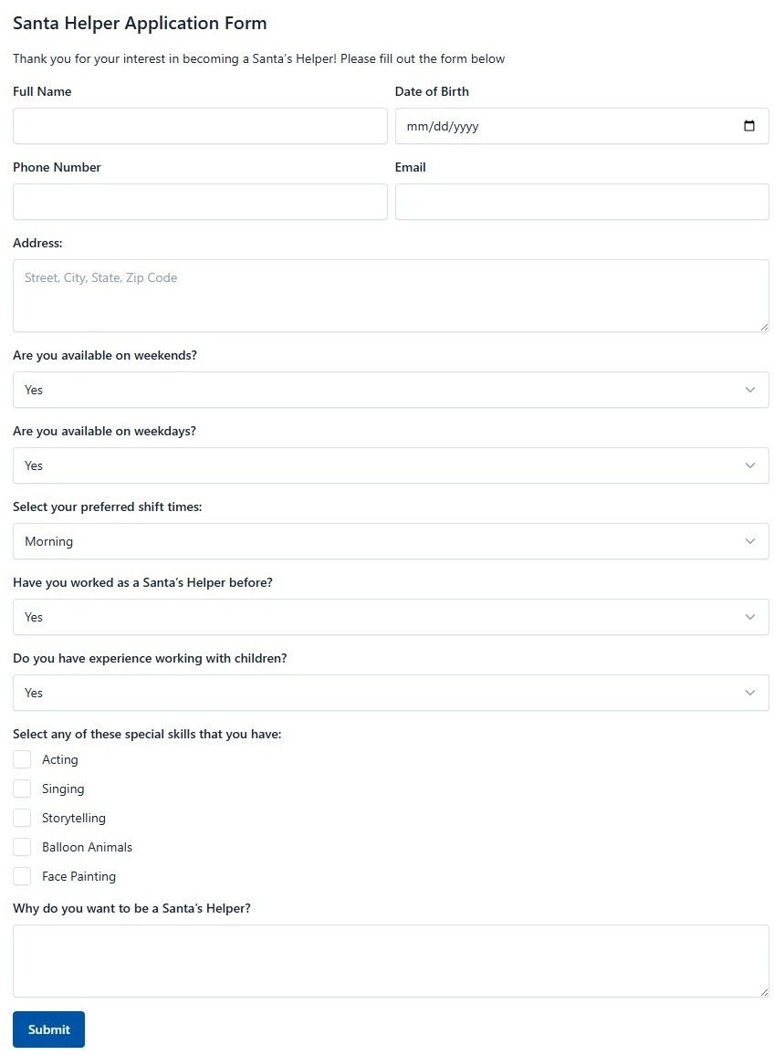 Santa Helper Application Form