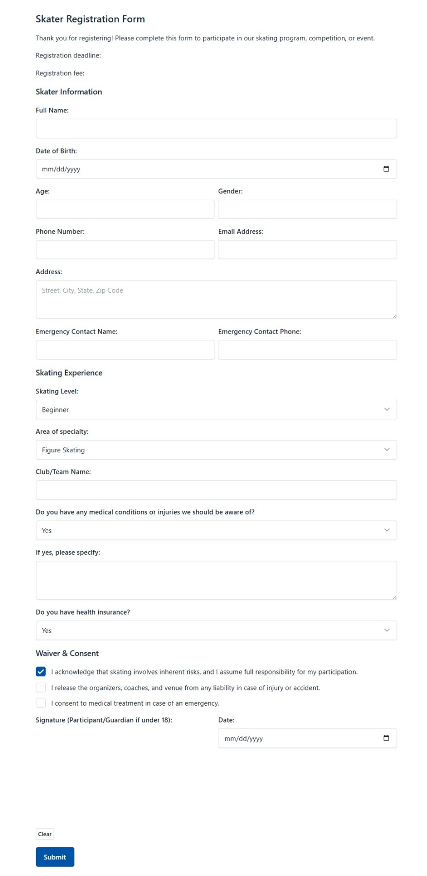 Skater Registration Form