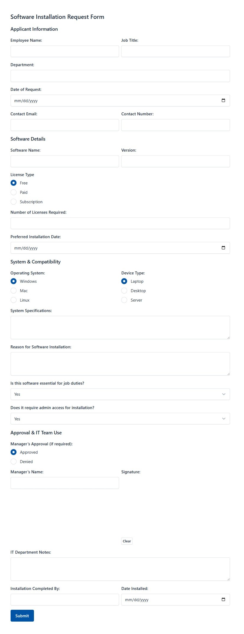 Software Installation Request Form