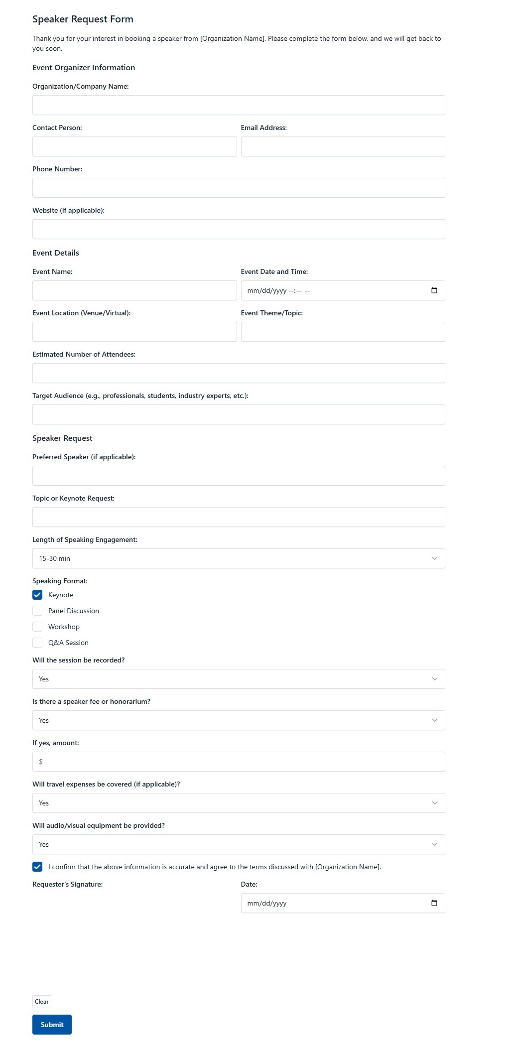 Speaker Request Form