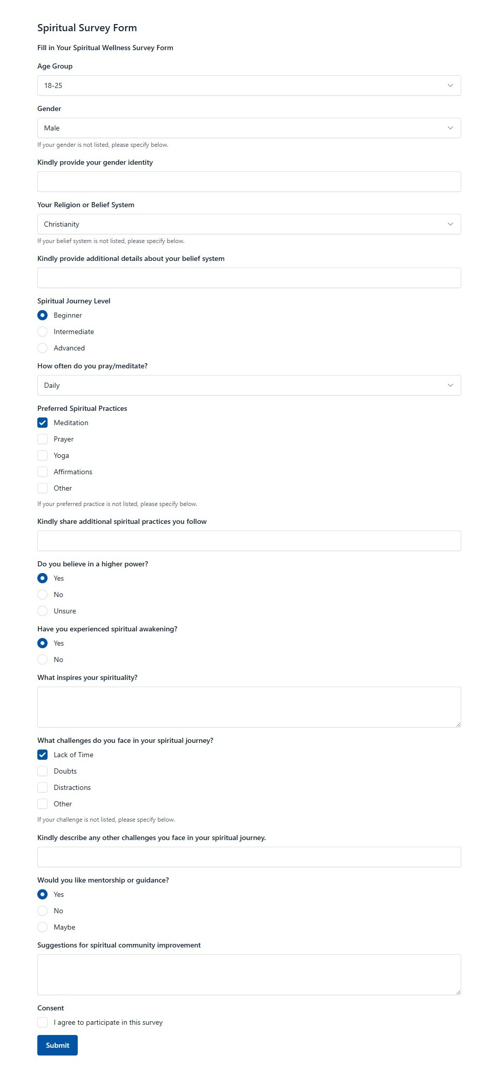 Spiritual Survey Form