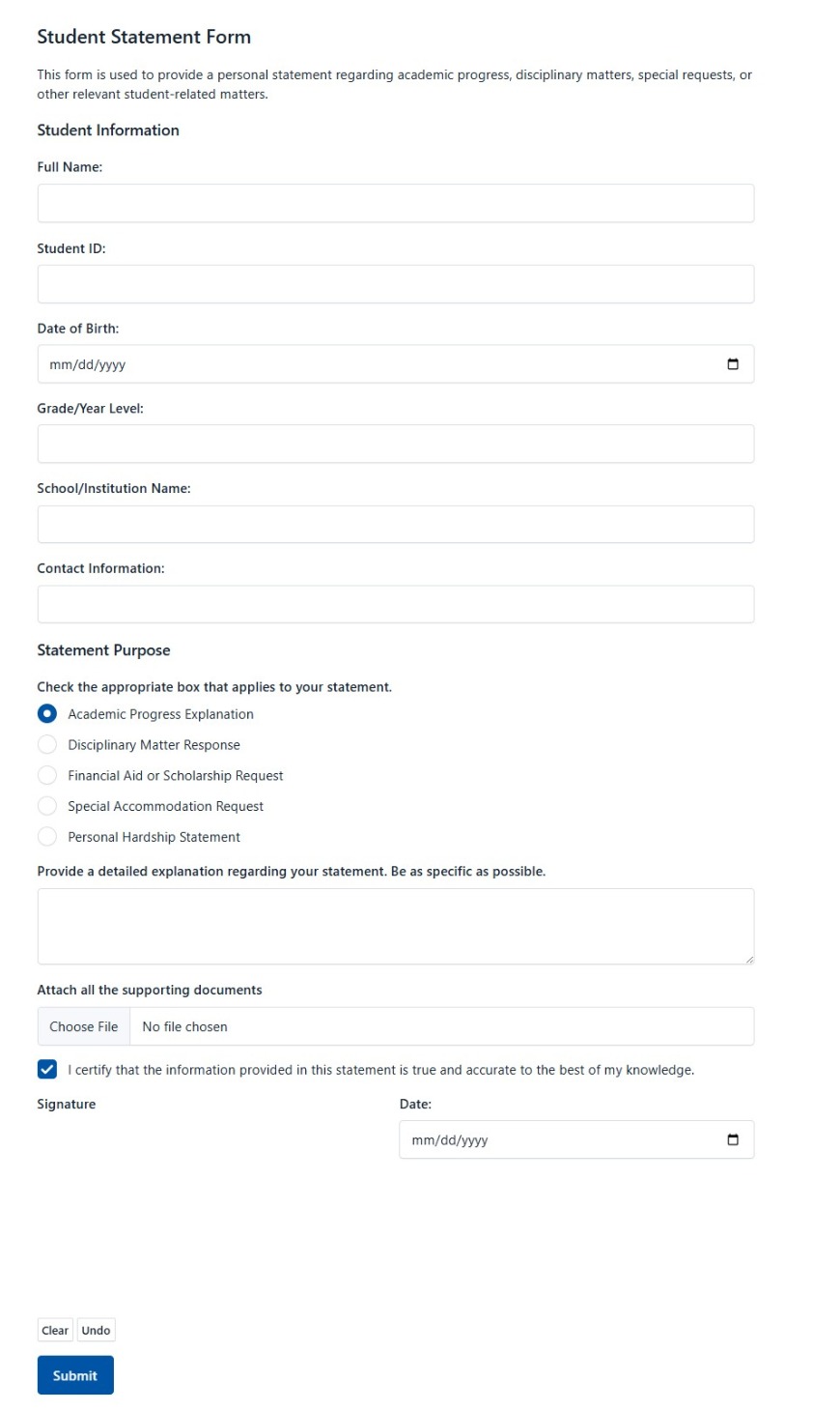 Student Statement Form
