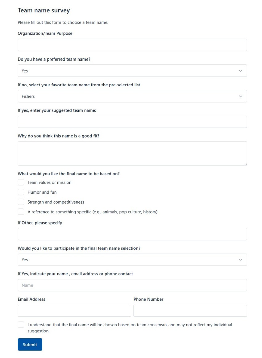Team Name Survey