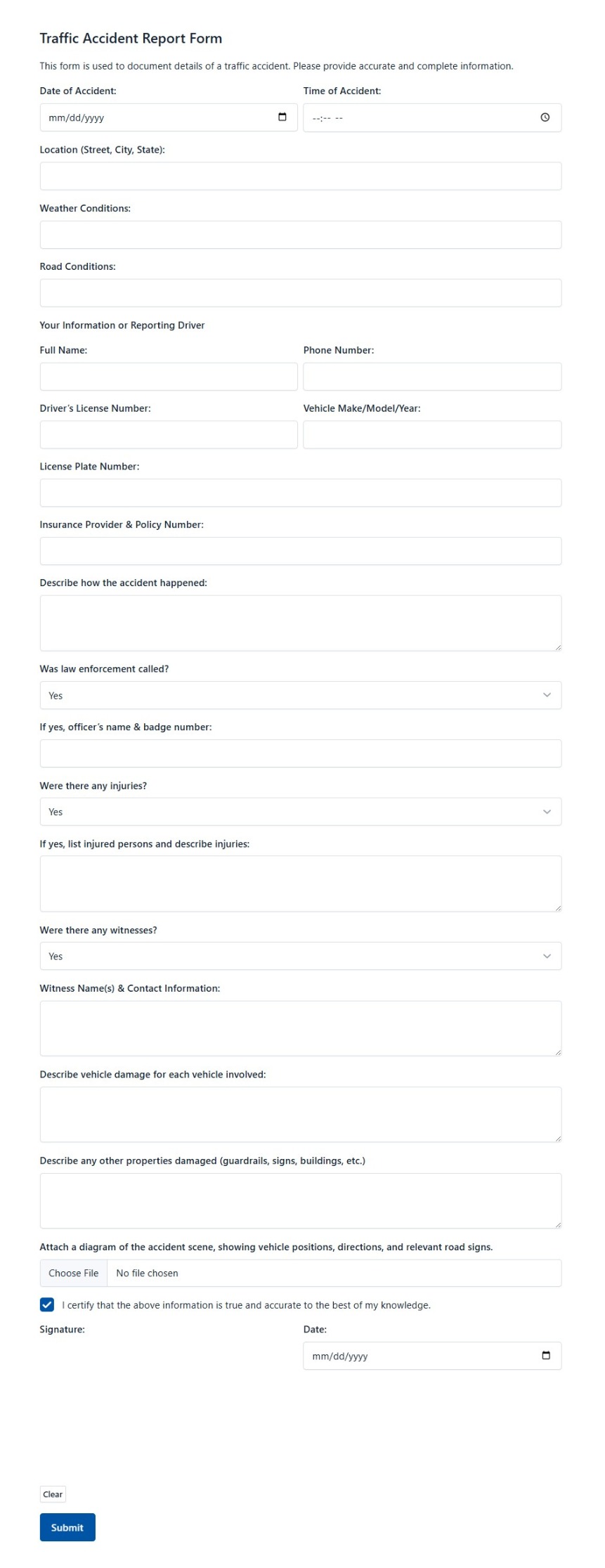 Traffic Accident Report Form