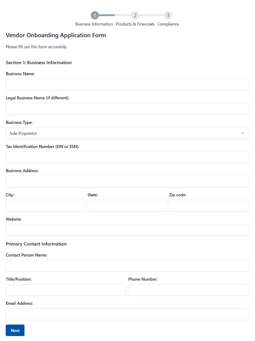 Vendor Onboarding Application Form