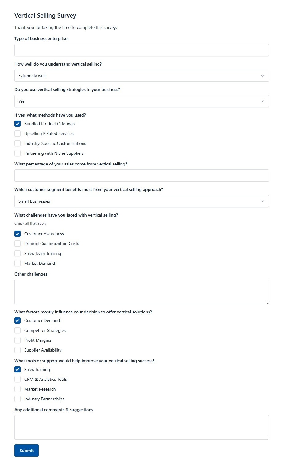 Vertical Selling Survey