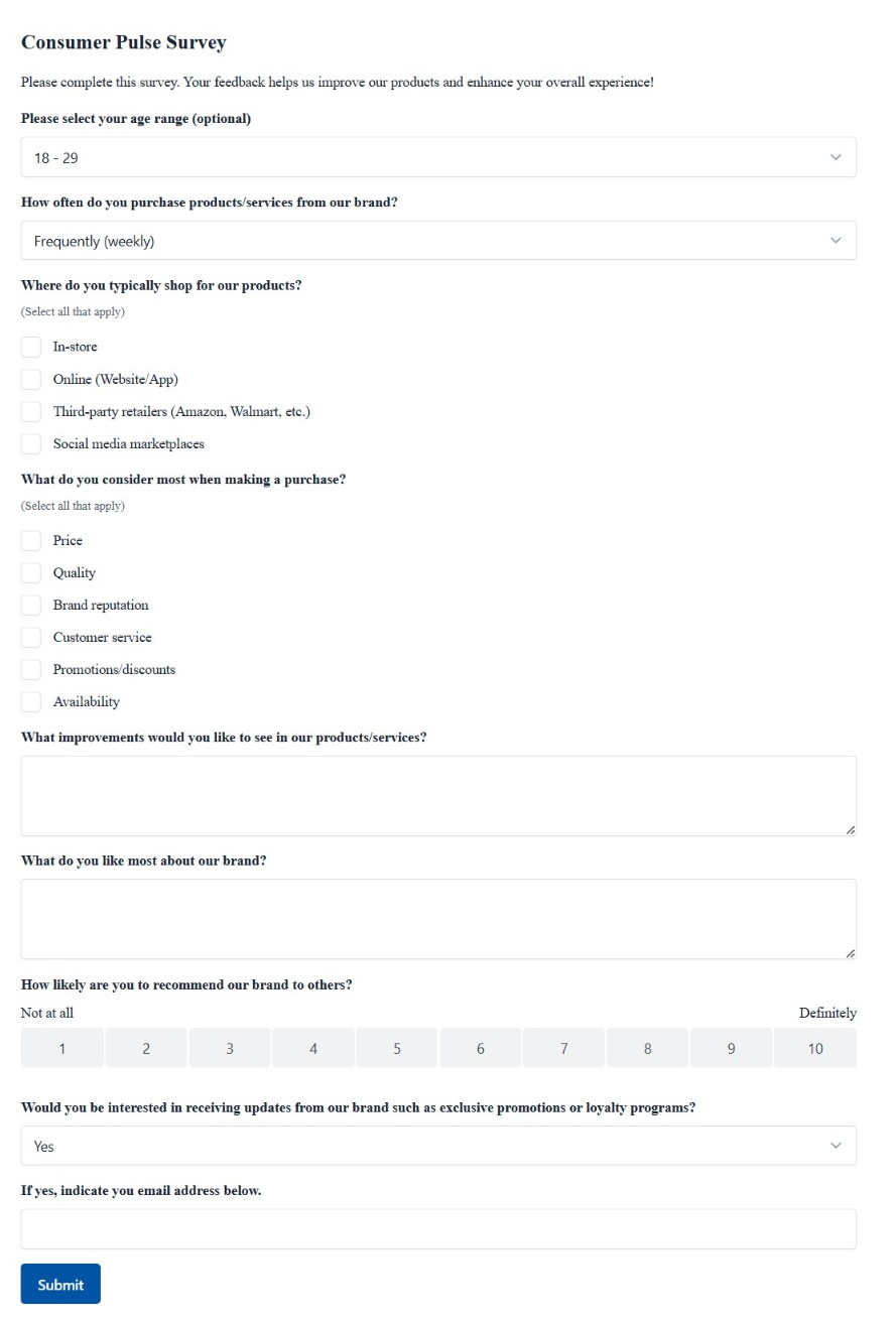 consumer pulse survey form template