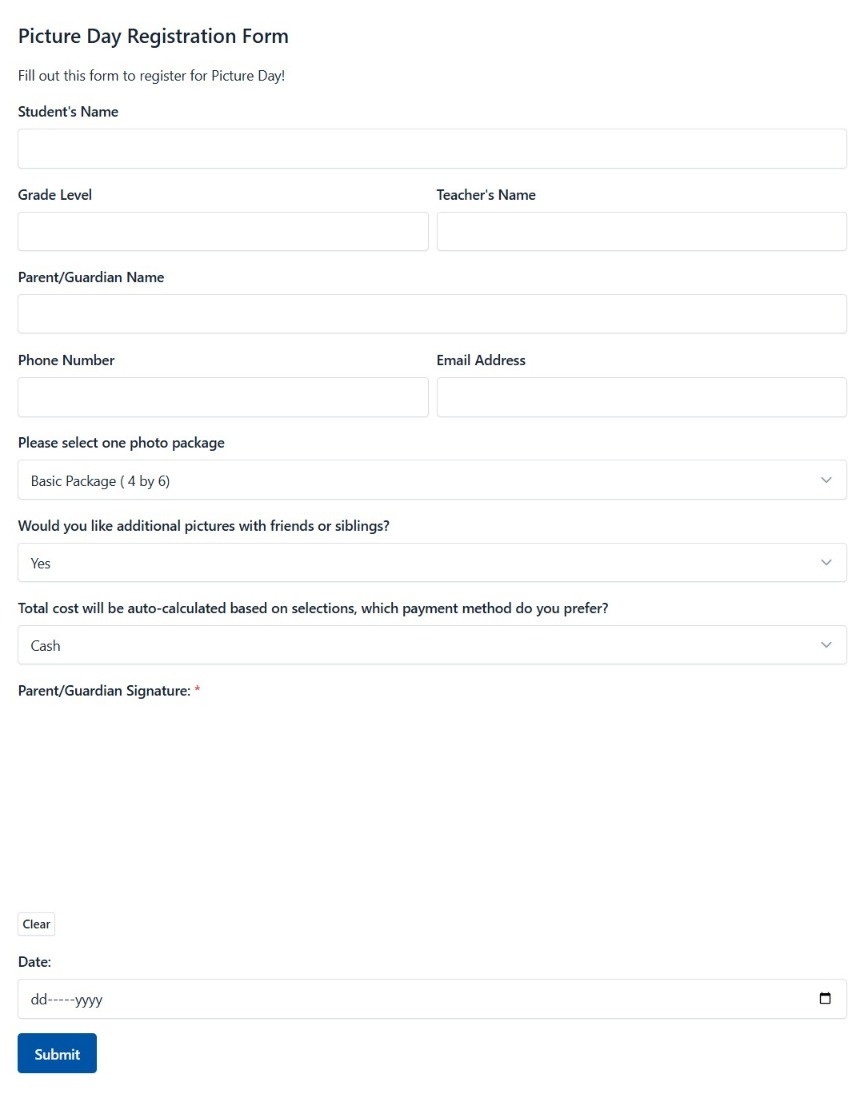 picture day registration form