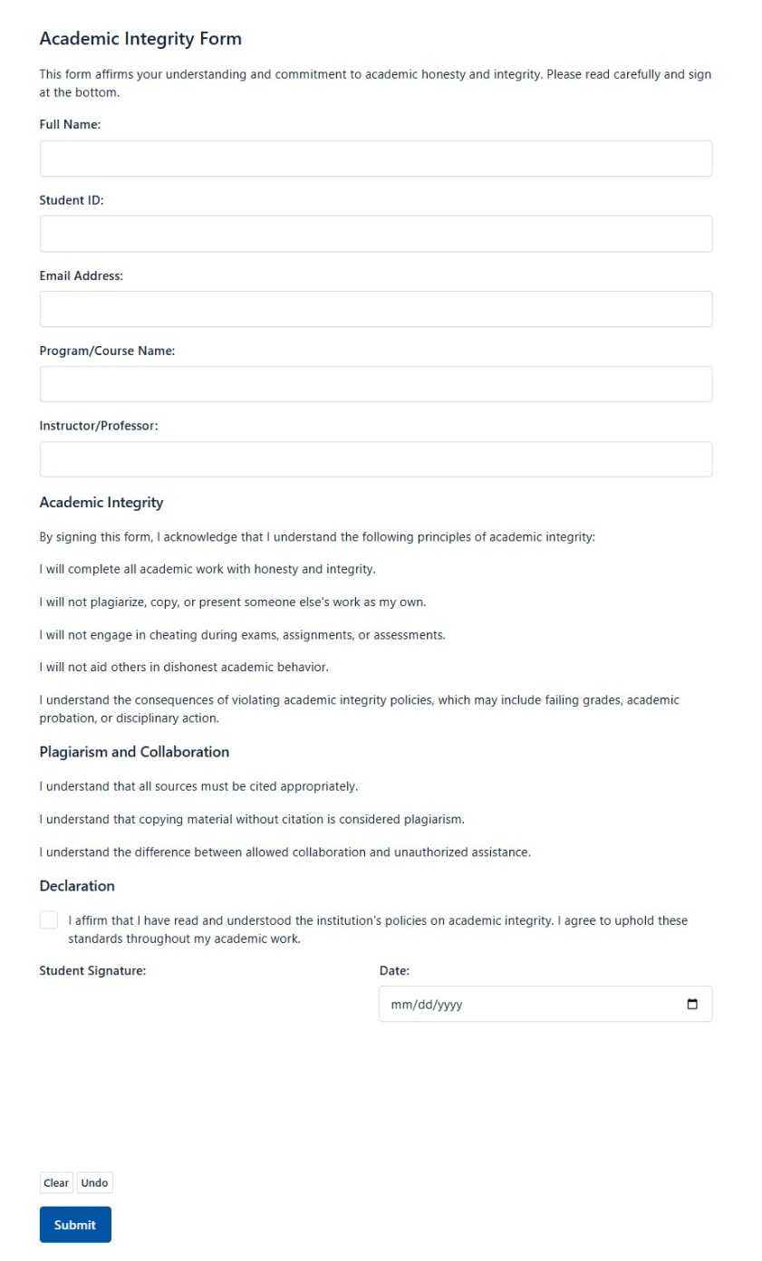 Academic Integrity Form