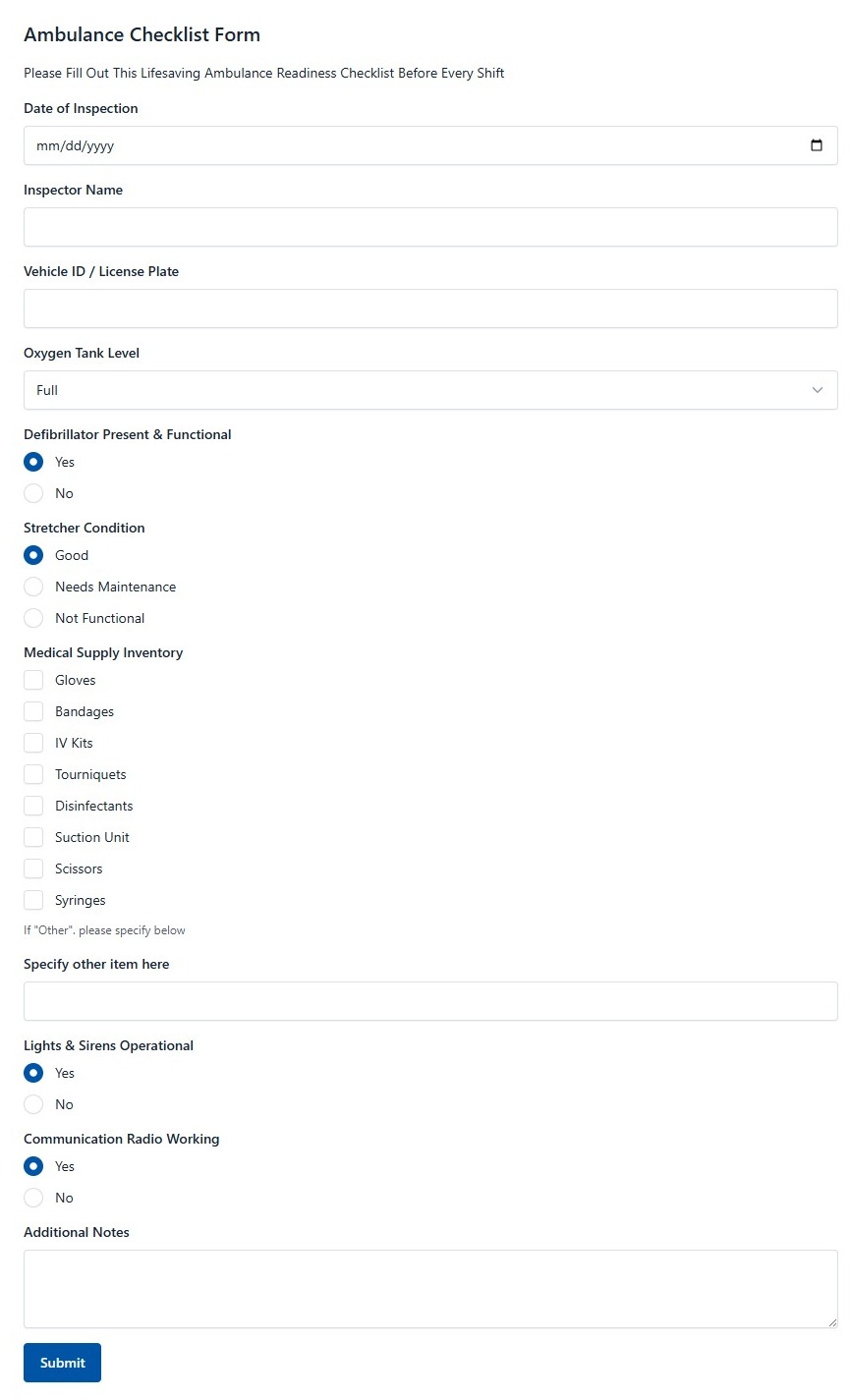 Ambulance Checklist Form