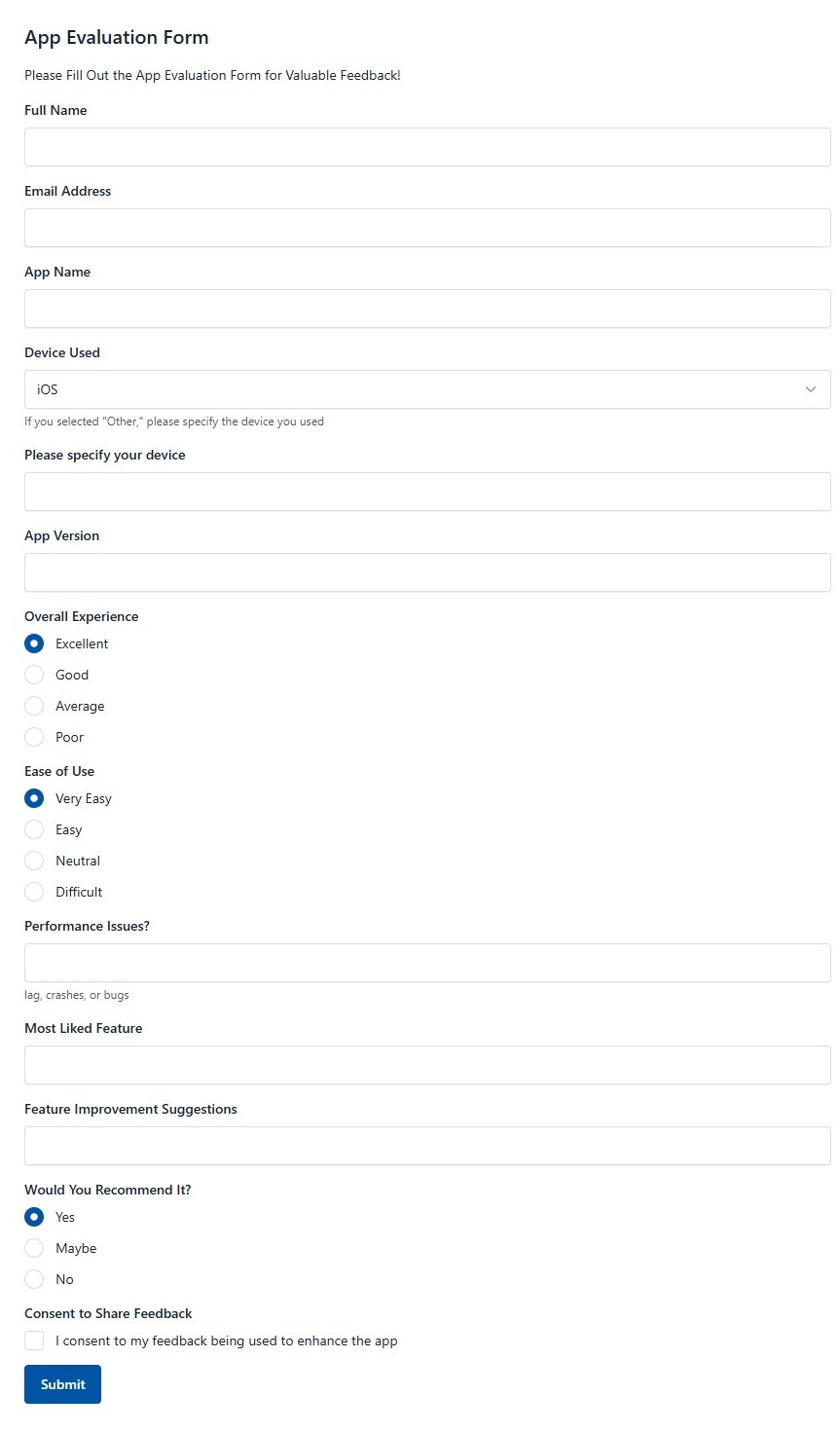 App Evaluation Form