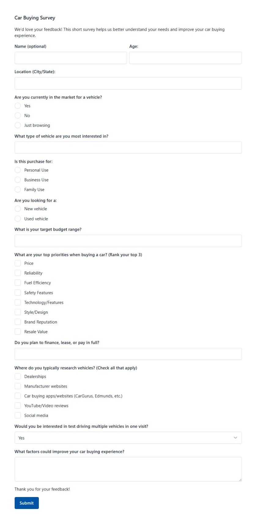 Car Buying Survey