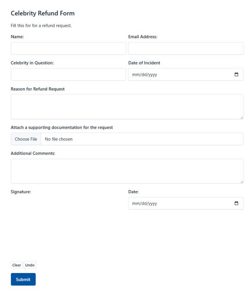 Celebrity Refund Form