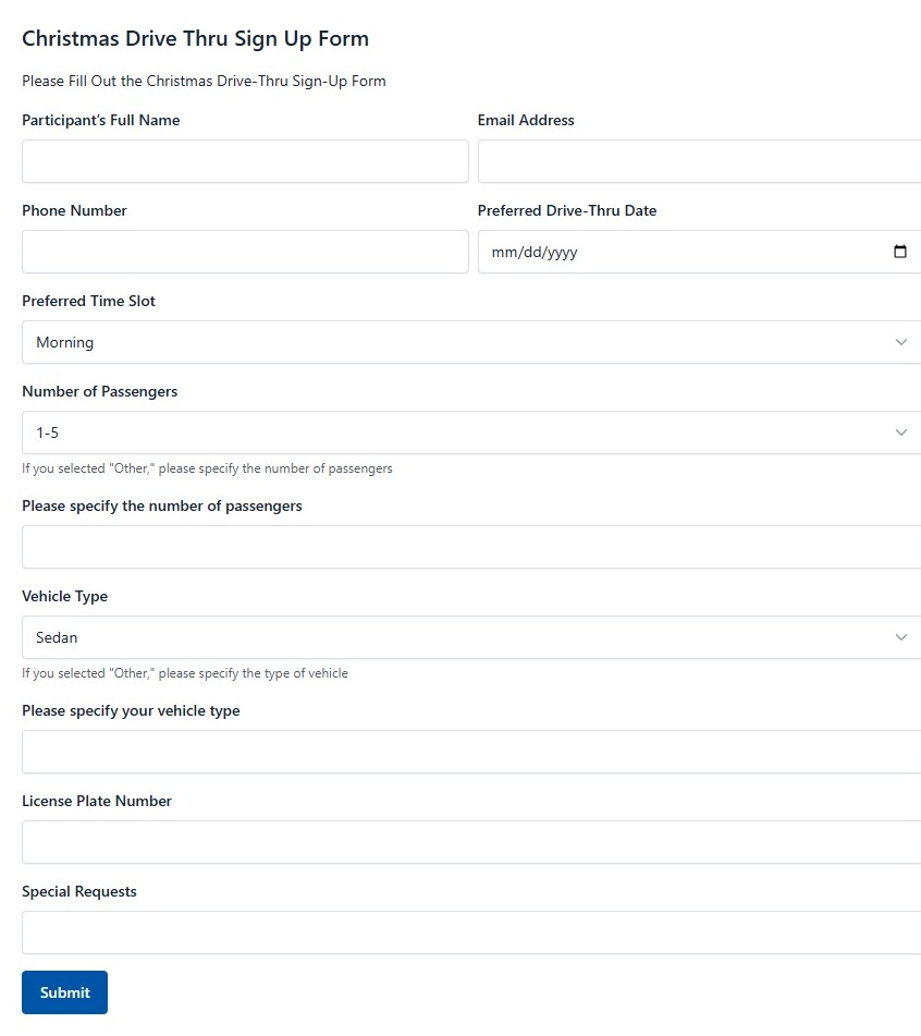 Christmas Drive Thru Sign Up Form