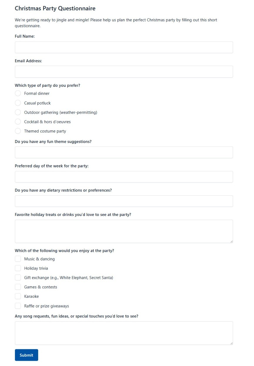 Christmas Party Questionnaire