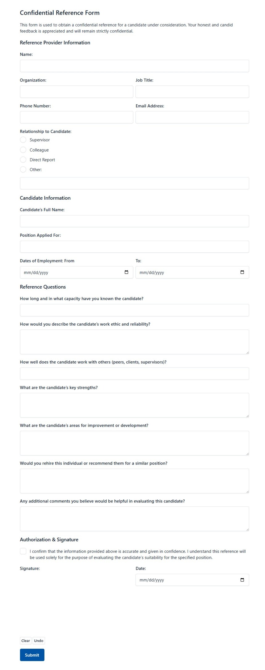 Confidential Reference Form