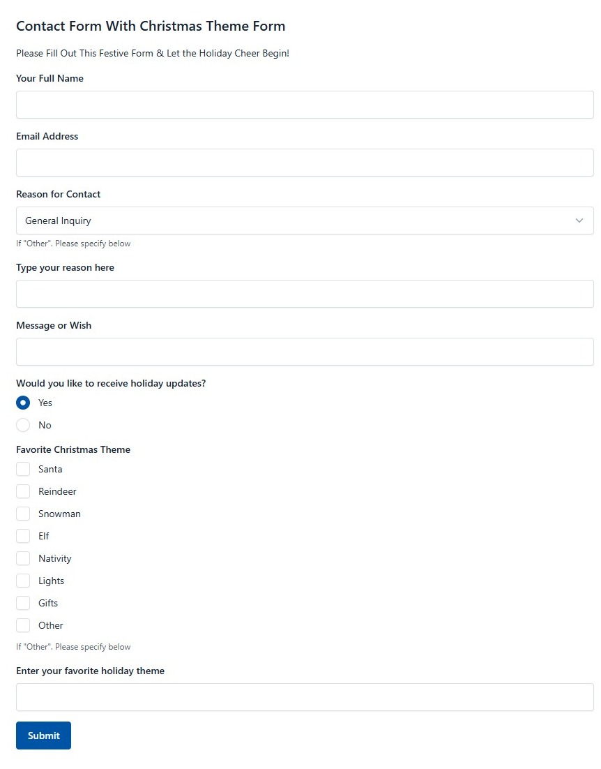 Contact Form With Christmas Theme Form