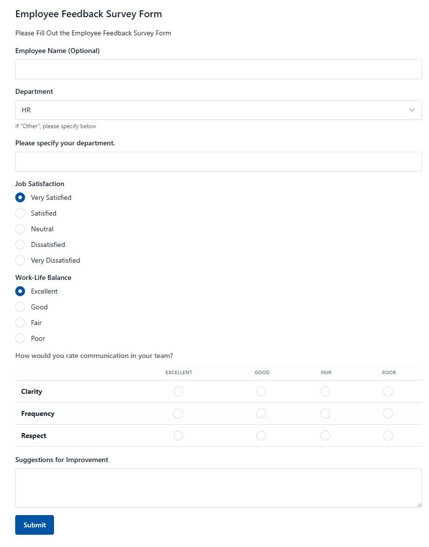 Employee Feedback Survey Form