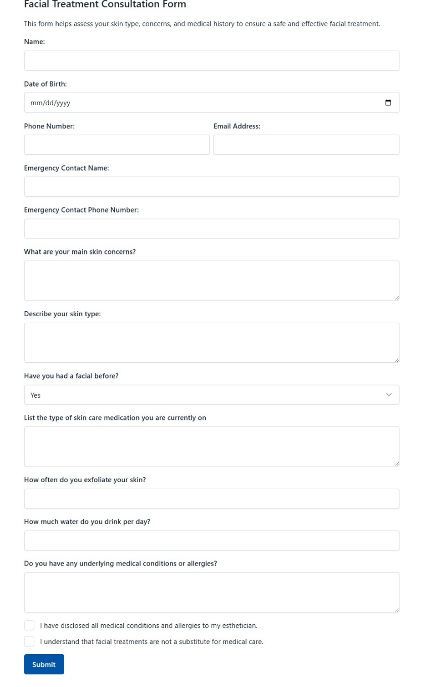 Facial Treatment Consultation Form
