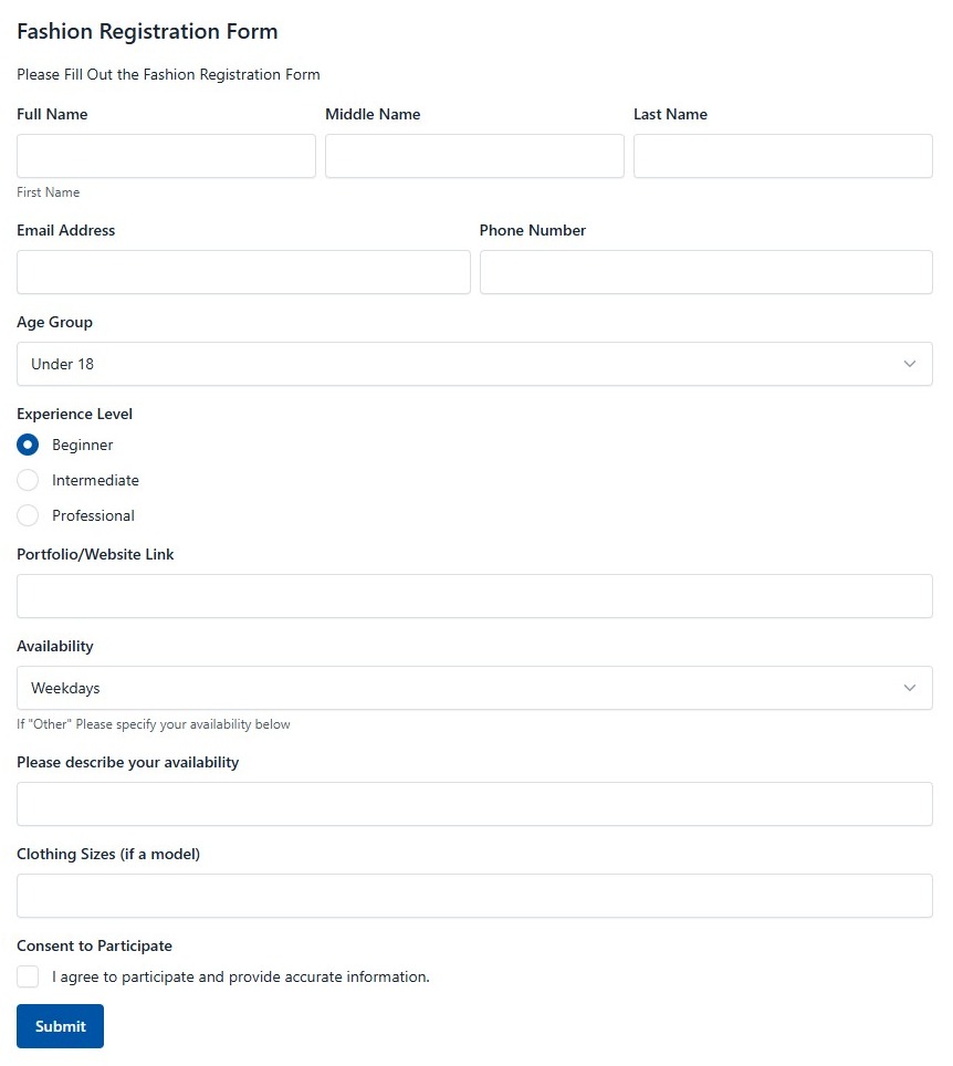 Fashion Registration Form