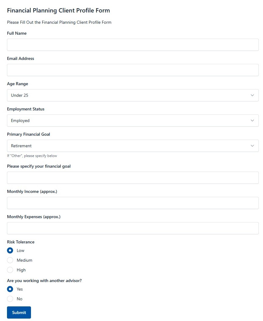 Financial Planning Client Profile Form