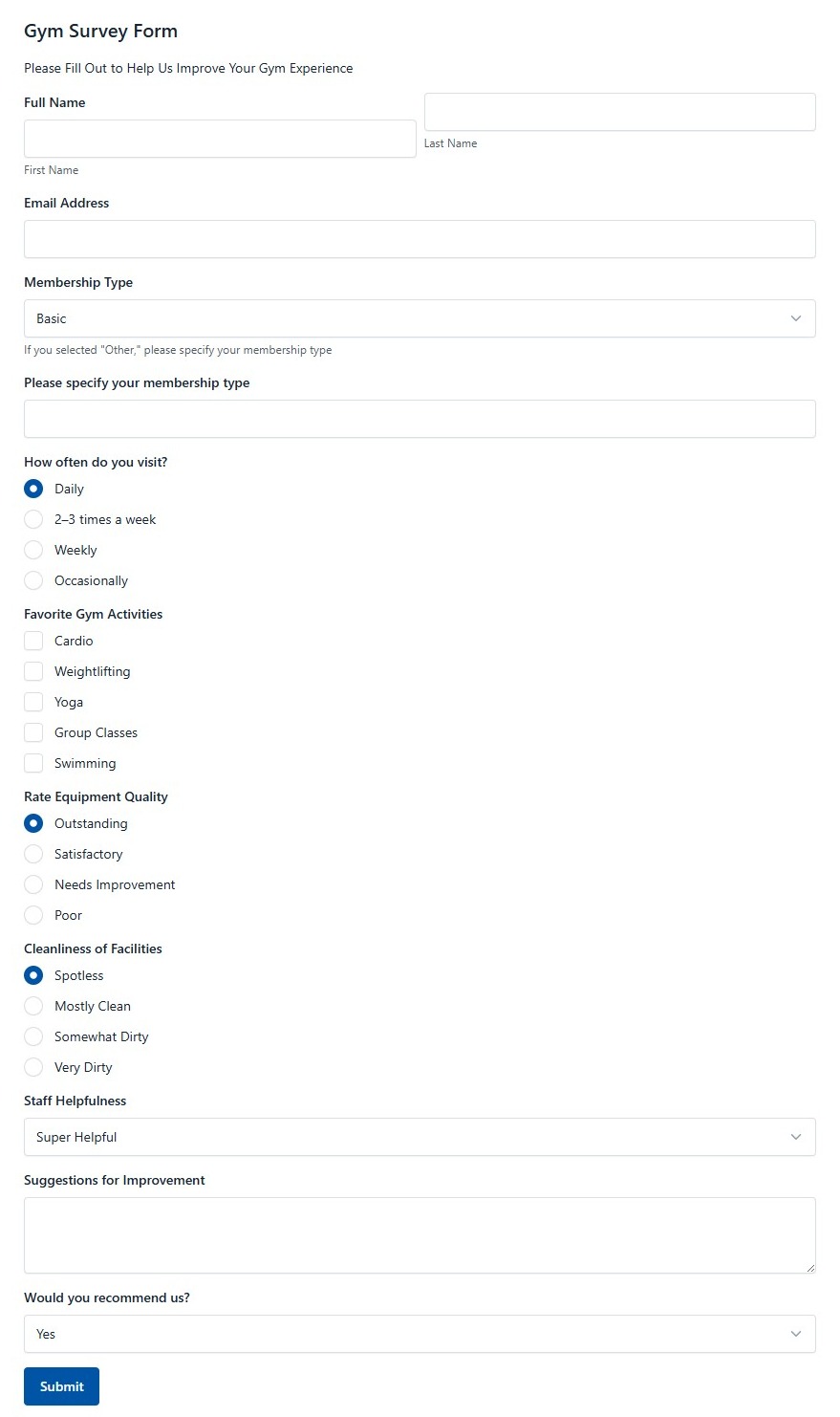 Gym Survey Form