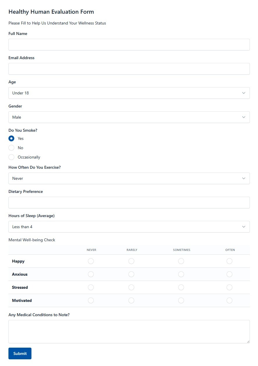 Healthy Human Evaluation Form