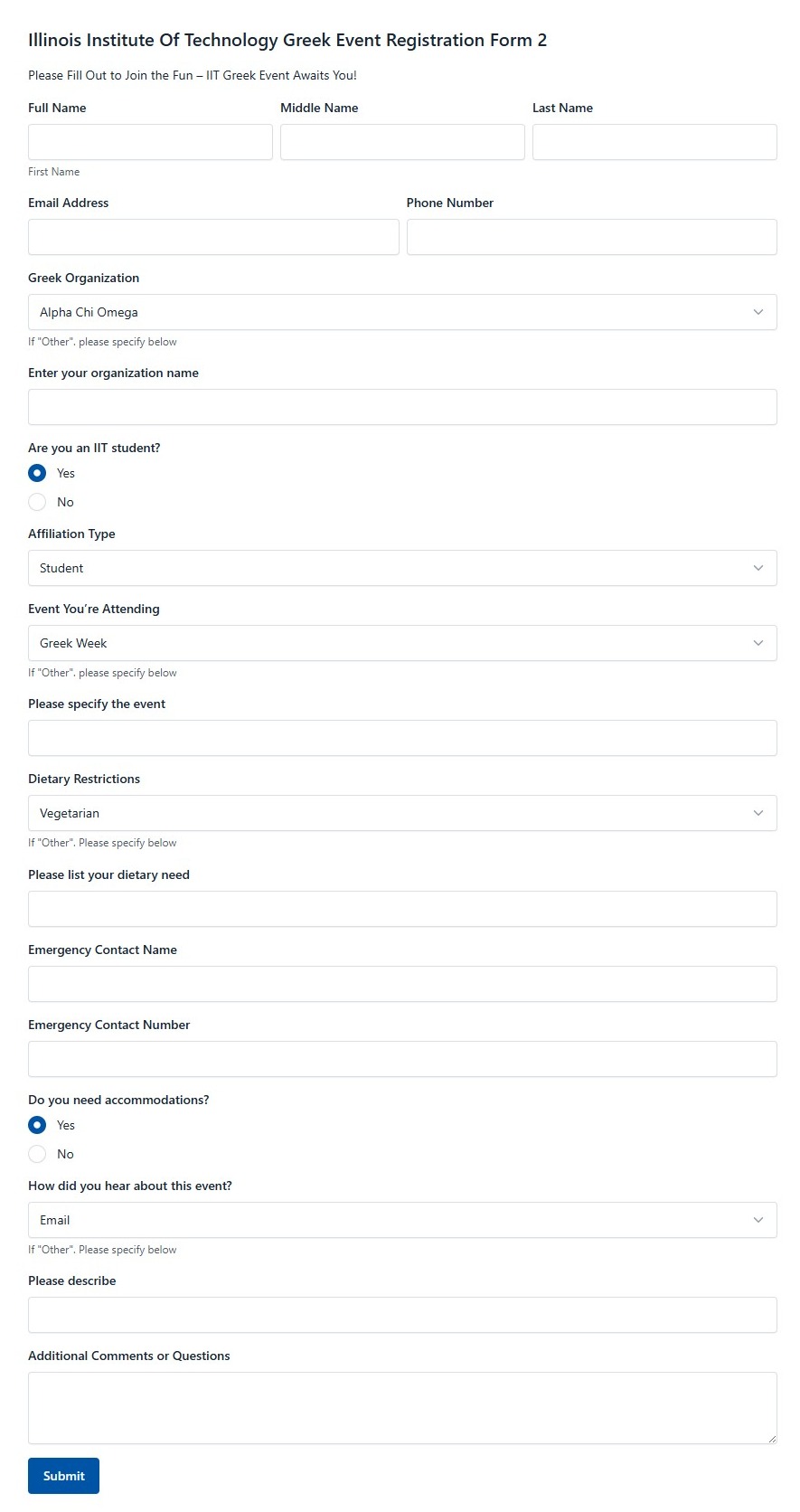 Illinois Institute Of Technology Greek Event Registration Form 2