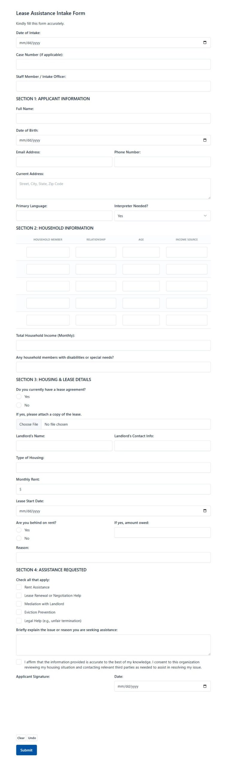 Lease Assistance Intake Form