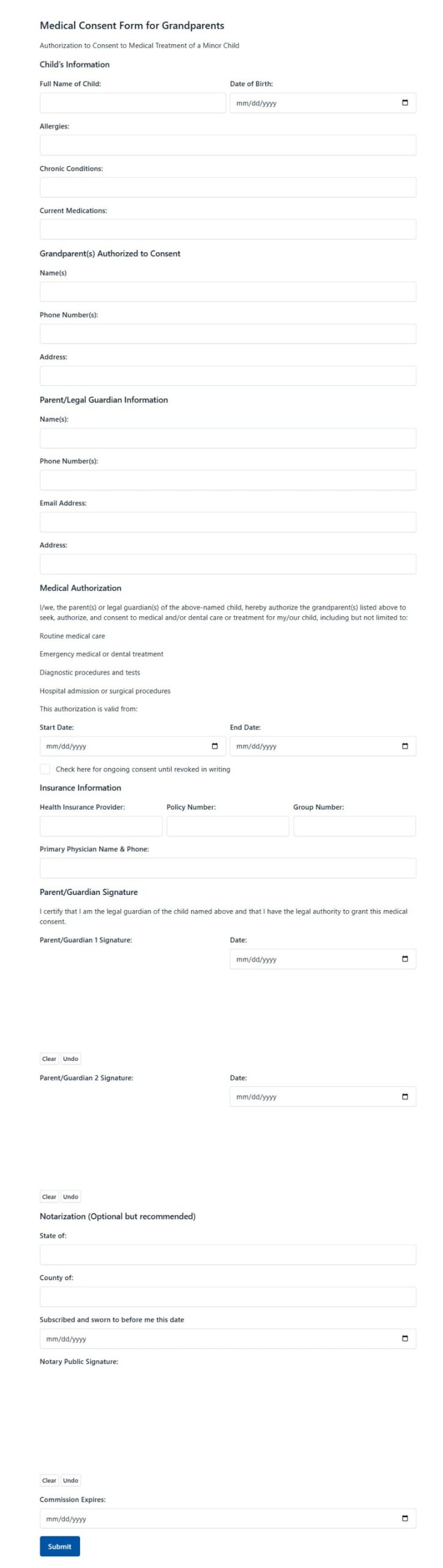 Medical Consent Form For Grandparents