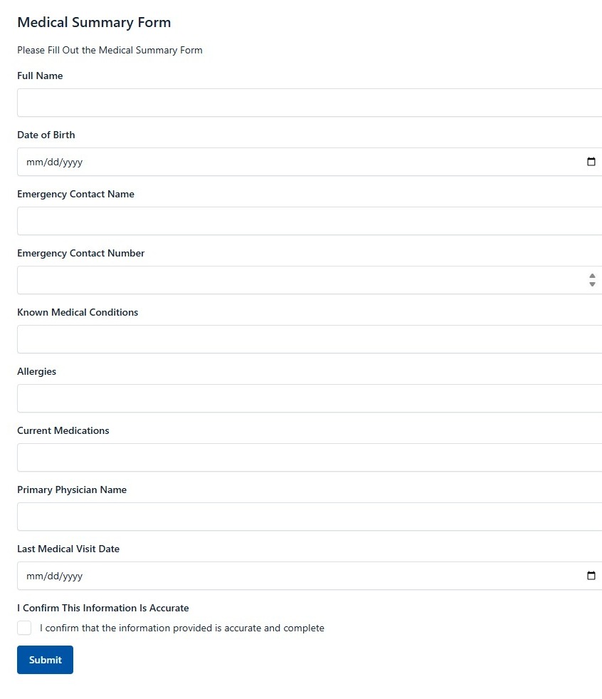 Medical Summary Form