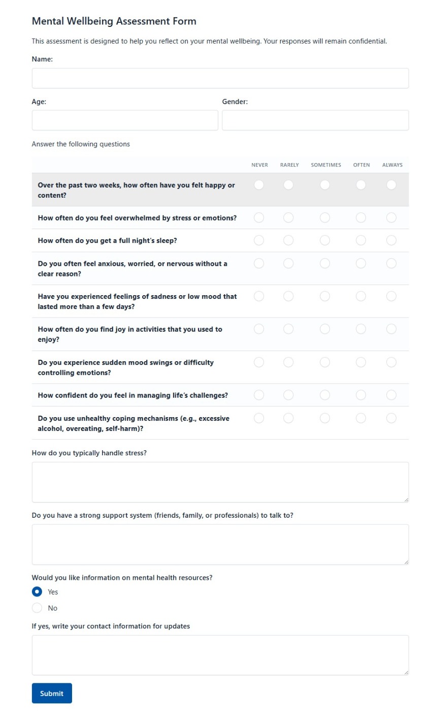 Mental Wellbeing Assessment