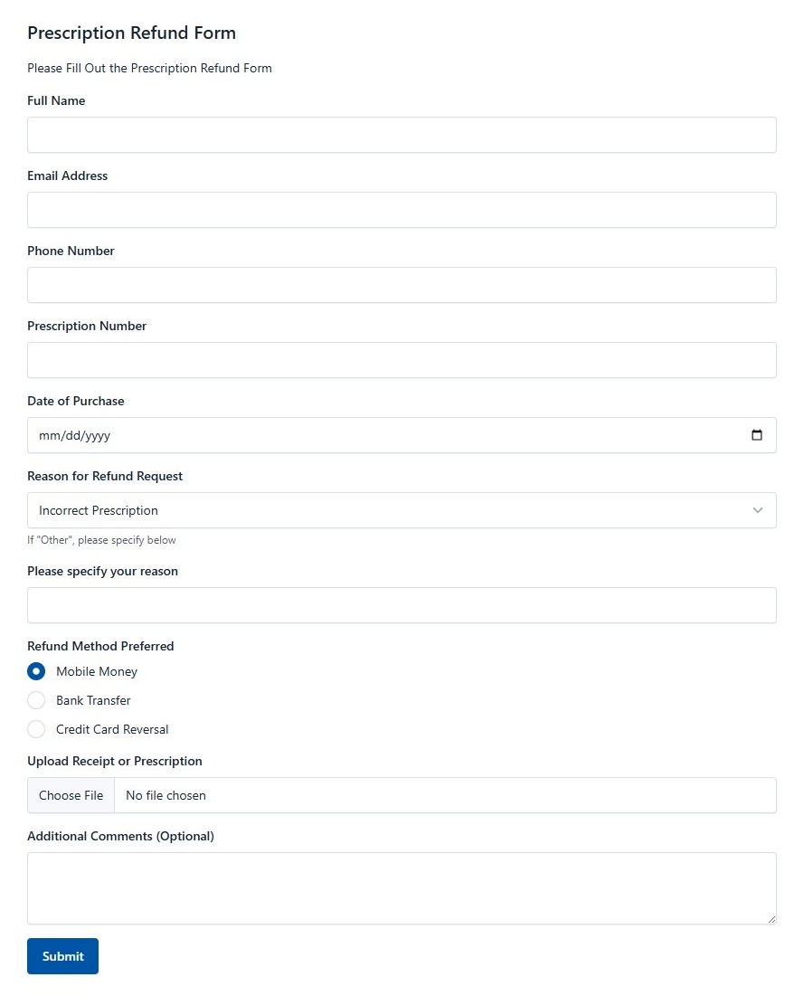 Prescription Refund Form